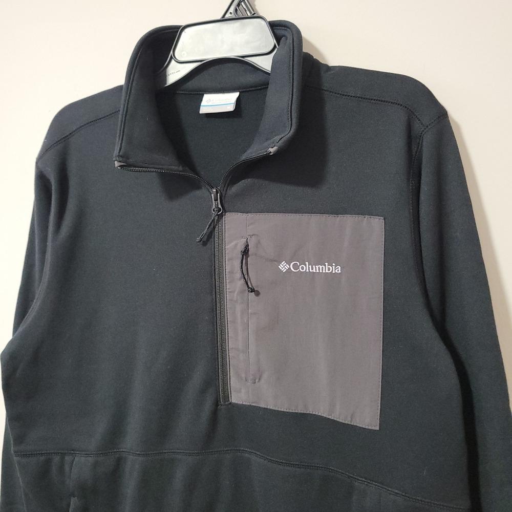 Columbia Hiking 1/2 Zip Fleece Pullover Mens M Black Gray Chest Pocket Outdoor